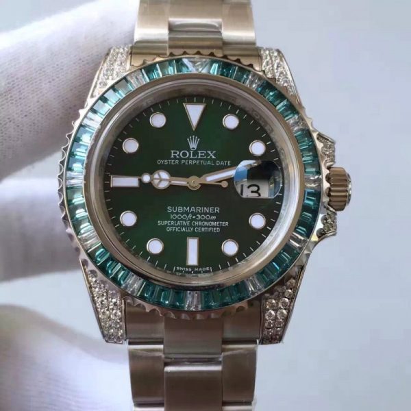 Replica Rolex Submariner Date 116610LV V7 Stainless Steel & Diamonds Green Dial Luxury 2836-2