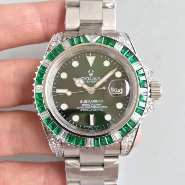 Replica Rolex Submariner Date 116610LV BP Stainless Steel & Diamonds Green Dial Luxury 2836-2
