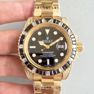 Replica Rolex Submariner Date 116618LN BP Yellow Gold & Diamonds Black Dial Luxury 2836-2