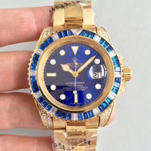 Replica Rolex Submariner Date 116618LB BP Yellow Gold & Diamonds Blue Dial Luxury 2836-2