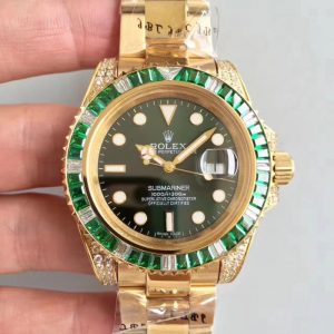 Replica Rolex Submariner Date 116618LV BP Yellow Gold & Diamonds Green Dial Luxury 2836-2