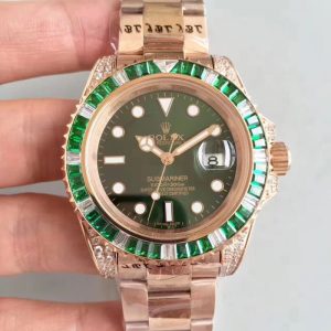 Replica Rolex Submariner Date 116618LV BP Rose Gold & Diamonds Green Dial Luxury 2836-2