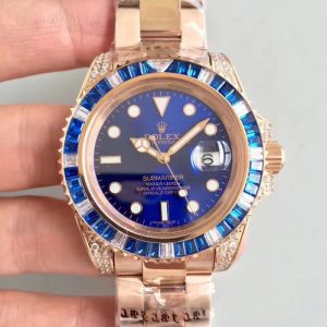 Replica Rolex Submariner Date 116618LB BP Rose Gold & Diamonds Blue Dial Luxury 2836-2