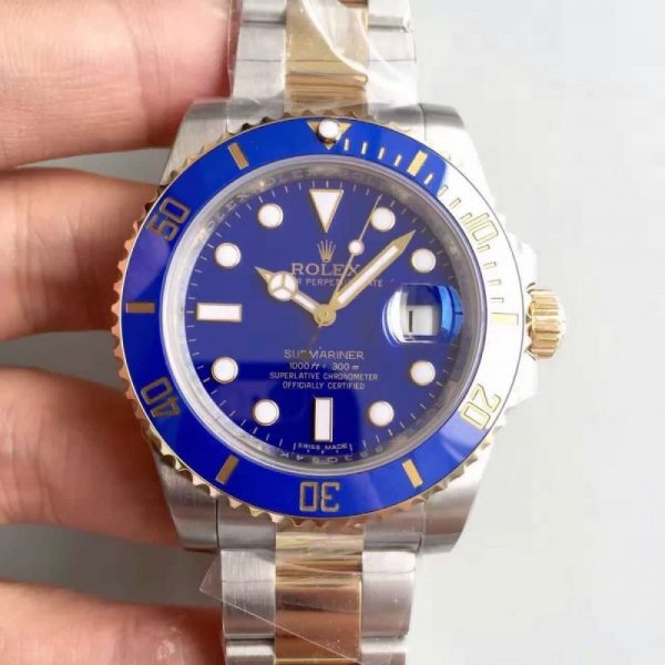 Replica Rolex Submariner Date 116613LB 2018 N V7S 24K Yellow Gold Wrapped & Stainless Steel Blue Dial Luxury 3135