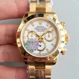Replica Rolex Daytona Cosmograph 116528 JF Yellow Gold White Dial Luxury 7750 Run 6@SEC