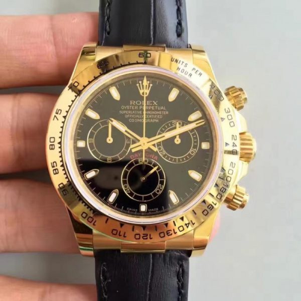 Replica Rolex Daytona Cosmograph 116518 JH Yellow Gold Black Dial Luxury 4130 Run 6@SEC