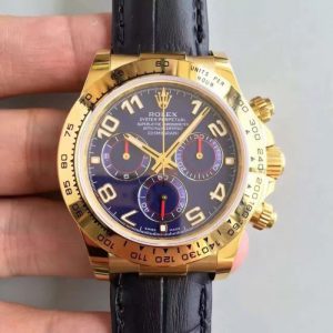 Replica Rolex Daytona Cosmograph 116518 JH Yellow Gold Blue Dial Luxury 4130 Run 6@SEC