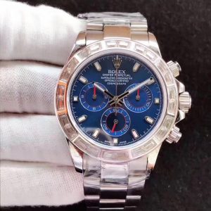 Replica Rolex Daytona Cosmograph 116599 JF Stainless Steel & Diamonds Blue Dial Luxury 7750 Run 6@SEC