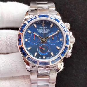 Replica Rolex Daytona Cosmograph 116599 JF Stainless Steel & Diamonds Blue Dial Luxury 7750 Run 6@SEC