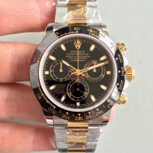 Replica Rolex Daytona Cosmograph 116519LN JH Yellow Gold & Stainless Steel Black Dial Luxury 4130 Run 6@SEC