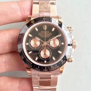 Replica Rolex Daytona Cosmograph 116515LN JH Rose Gold Black Dial Luxury 4130 Run 6@SEC