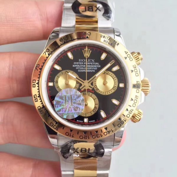 Replica Rolex Daytona Cosmograph 116503 JF Stainless Steel & Yellow Gold Black & Champagne Dial Luxury 7750 Run 6@SEC