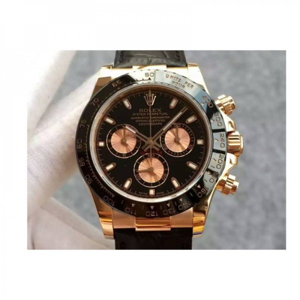 Replica Rolex Daytona Cosmograph 116515 JH Rose Gold Black & Gold Dial Luxury 4130 Run 6@SEC