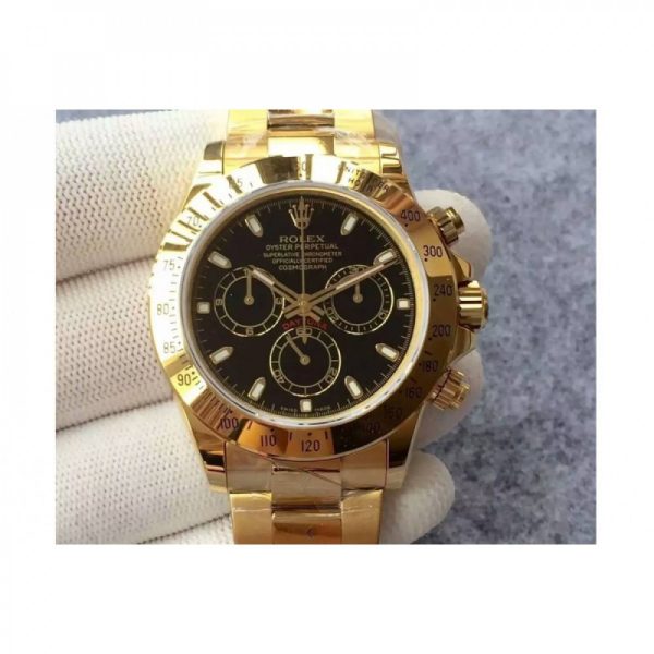 Replica Rolex Daytona Cosmograph 116508 JH Yellow Gold Black Dial Luxury 4130 Run 6@SEC