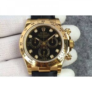 Replica Rolex Daytona Cosmograph 116518 JH Yellow Gold Diamonds & Black Dial Luxury 4130 Run 6@SEC