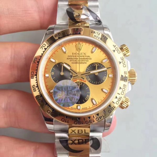 Replica Rolex Daytona Cosmograph 116503 JF Stainless Steel & Yellow Gold Champagne & Black Dial Luxury 7750 Run 6@SEC