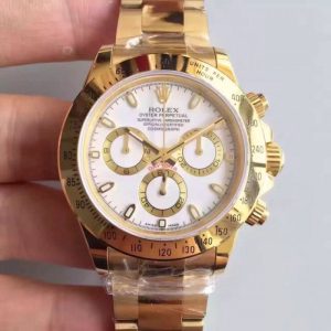 Replica Rolex Daytona Cosmograph 116528 JH Yellow Gold White Dial Luxury 4130 Run 6@SEC