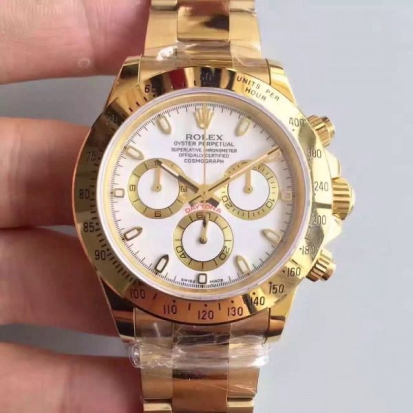 Replica Rolex Daytona Cosmograph 116528 JH Yellow Gold White Dial Luxury 4130 Run 6@SEC