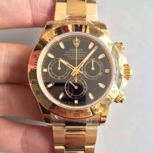 Replica Rolex Daytona Cosmograph 116528 JH Yellow Gold Black Dial Luxury 4130 Run 6@SEC