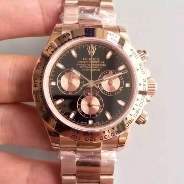 Replica Rolex Daytona Cosmograph 116505 JH Rose Gold Black Dial Luxury 4130 Run 6@SEC