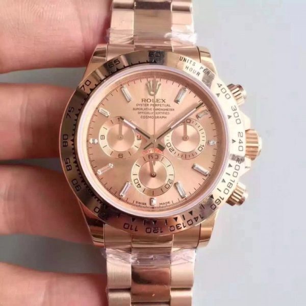 Replica Rolex Daytona Cosmograph 116505 JH Rose Gold Gold & Diamonds Dial Luxury 4130 Run 6@SEC