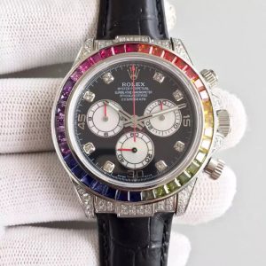 Replica Rolex Daytona Cosmograph 116599 Rainbow Stainless Steel & Diamonds Black Dial Luxury 7750 Run 6@SEC