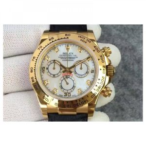 Replica Rolex Daytona Cosmograph 116518 JH Yellow Gold Diamonds & Pearl Dial Luxury 4130 Run 6@SEC