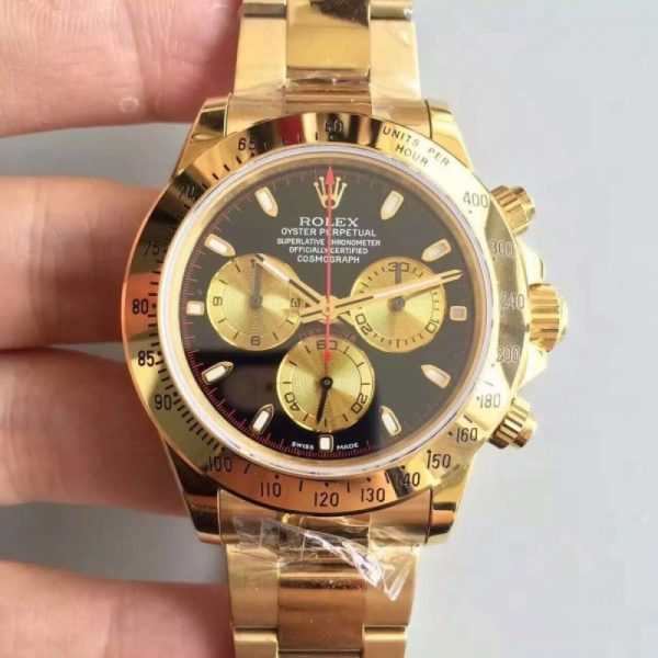 Replica Rolex Daytona Cosmograph 116508 JH Yellow Gold Black Dial Dial Luxury 4130 Run 6@SEC
