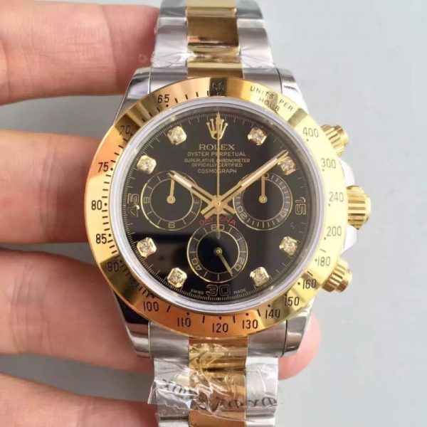 Replica Rolex Daytona Cosmograph 116503 JH Yellow Gold & Stainless Steel Black Dial Luxury 4130 Run 6@SEC