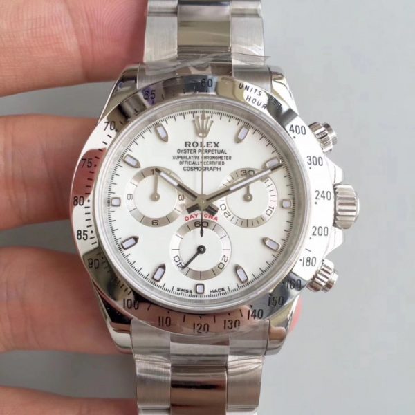 Replica Rolex Daytona Cosmograph 116520 AR Stainless Steel 904L White Dial Luxury 4130 Run 6@SEC