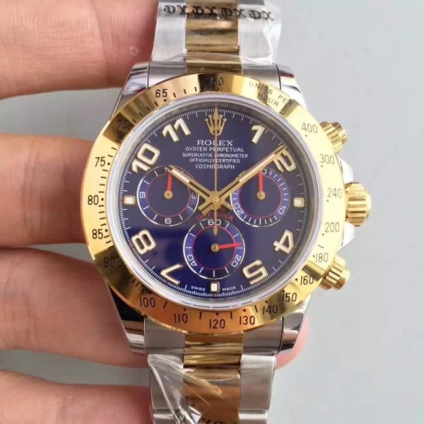 Replica Rolex Daytona Cosmograph 116503 JH Yellow Gold & Stainless Steel Blue Dial Luxury 4130 Run 6@SEC