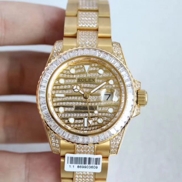 Replica Rolex GMT-Master II 116769 WT Yellow Gold & Diamonds Diamond Dial Luxury 2836-2