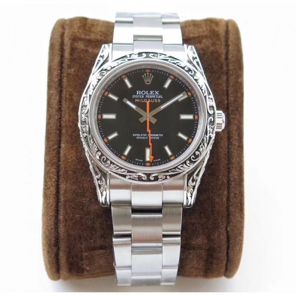 Replica Rolex Milgauss 116400GV GG Stainless Steel Black Dial Luxury 2836-2