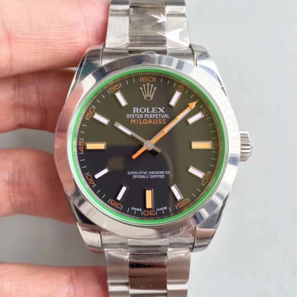 Replica Rolex Milgauss 116400GV AR Stainless Steel Black Dial Luxury 2824-2