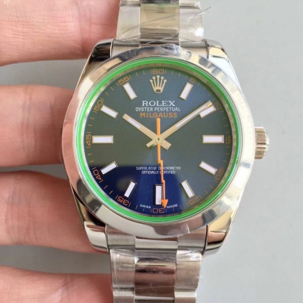 Replica Rolex Milgauss 116400GV AR Stainless Steel Blue Dial Luxury 3131