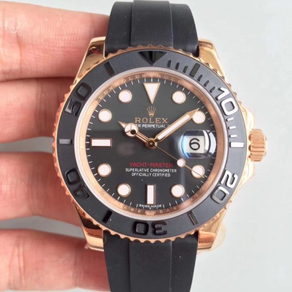 Replica Rolex Yacht-Master 40 116655 AR Rose Gold Black Dial Luxury 3135