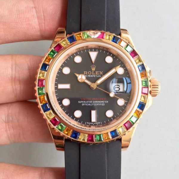 Replica Rolex Yacht-Master 40 116695 N Rose Gold & Diamonds Black Dial Luxury 2836-2