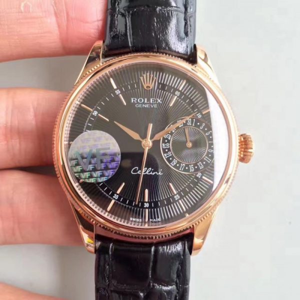 Replica Rolex Cellini Date 50515 VF Rose Gold Black Dial Luxury 3165
