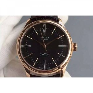 Replica Rolex Cellini Time 50505 Rose Gold Black Dial Luxury 2824-2