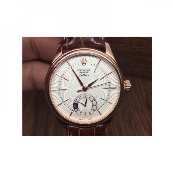 Replica Rolex Cellini 50525 Rose Gold White Dial Luxury 2824