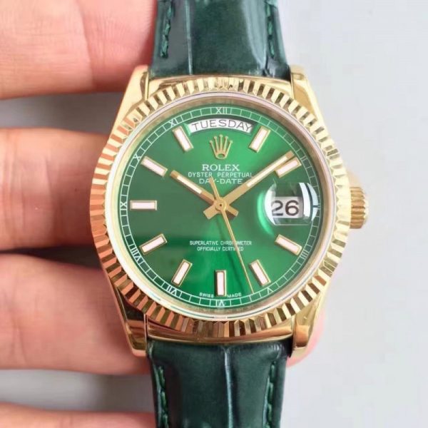 Replica Rolex Day-Date 118138 36MM V5 Yellow Gold Green Dial Luxury 2836-2
