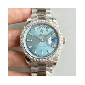 Replica Rolex Day-Date 40 228396TBR 40MM KW Stainless Steel & Diamonds Blue Dial Luxury 3255