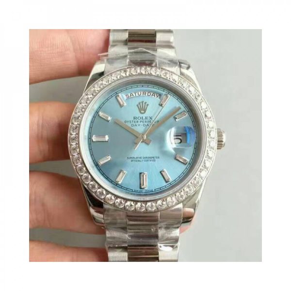 Replica Rolex Day-Date 40 228396TBR 40MM KW Stainless Steel & Diamonds Blue Dial Luxury 3255