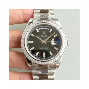 Replica Rolex Day-Date 40 228396TBR 40MM KW Stainless Steel & Diamonds Black Dial Luxury 3255