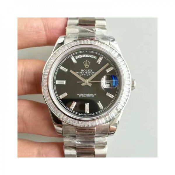 Replica Rolex Day-Date 40 228396TBR 40MM KW Stainless Steel & Diamonds Black Dial Luxury 3255