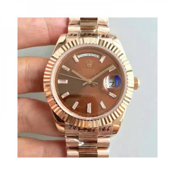 Replica Rolex Day-Date 40 228235 40MM KW Rose Gold Chocolate Dial Luxury 3255