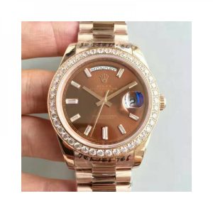 Replica Rolex Day-Date 40 228235 40MM KW Rose Gold & Diamonds Chocolate Dial Luxury 3255