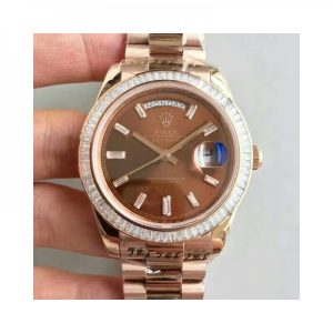 Replica Rolex Day-Date 40 228235 40MM KW Rose Gold & Diamonds Chocolate Dial Luxury 3255
