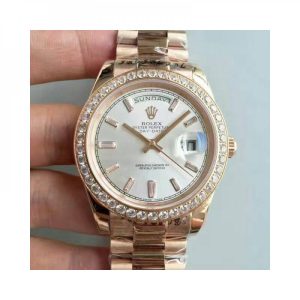 Replica Rolex Day-Date 40 228235 40MM KW Rose Gold & Diamonds Sundust Dial Luxury 3255