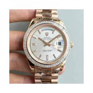 Replica Rolex Day-Date 40 228235 40MM KW Rose Gold & Diamonds Sundust Dial Luxury 3255